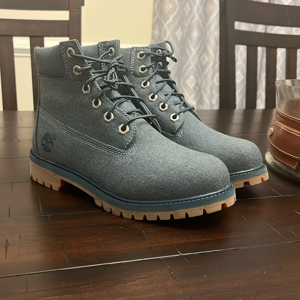 Timberland Nathan Swartz 6” Prem FAB BT Navy canvas boots Boys Junior Youth Sz 5
